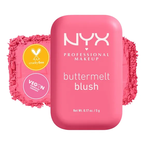 NYX Professional Makeup, Buttermelt Blush Tono For the Butta, 5gr - Rubor cremoso en polvo infusionado con manteca de karité, mango y almendras, dura hasta 12H, no se desvanece, fórmula vegana
