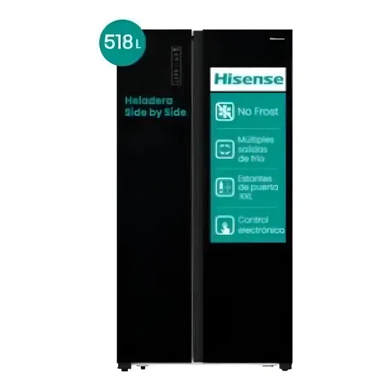 Heladera Hisense RD-67 Side By Side 518l Premium Black Glass