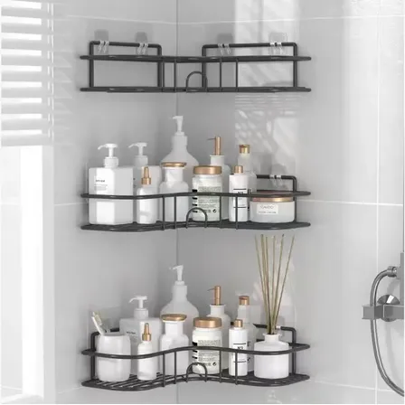 3 Porta Shampoo Suporte De Canto Prateleira Banheiro Cozinha Preta