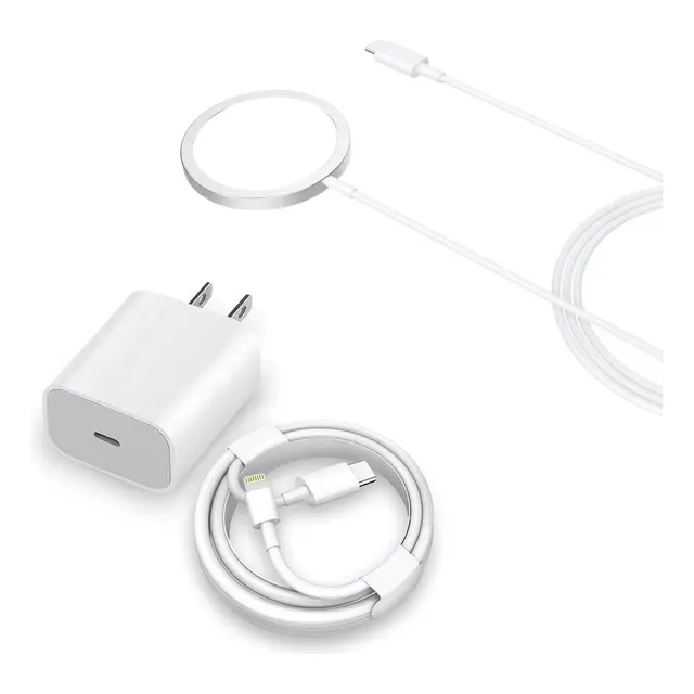 Kit Cargador Inalámbrico Magnético + Cubo 20w Carga Rápida + Cable Tipo C Color Blanco