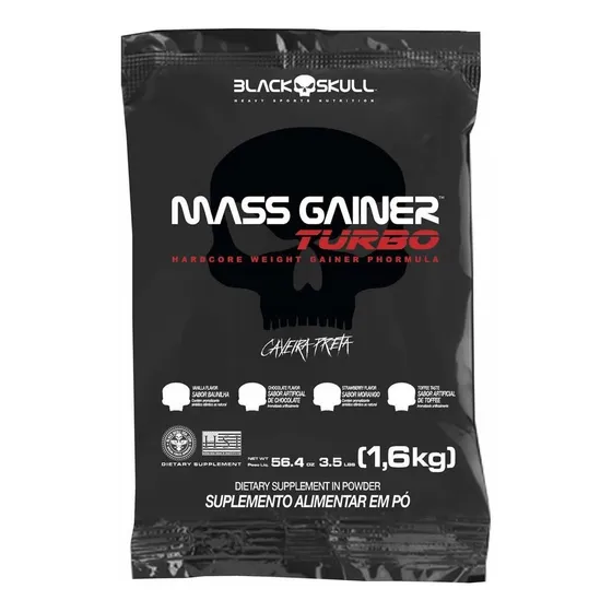 Hipercalórico Mass Gainer Turbo 1,6kg Morango - Black Skull