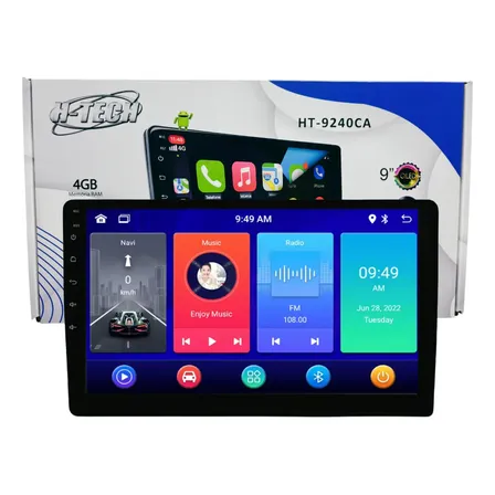Multimídia Android H-tech 9  Slim Qled Full Touch | 4x60w | 4gb 64gb | Gps Carplay Wi-fi Bluetooth Preto