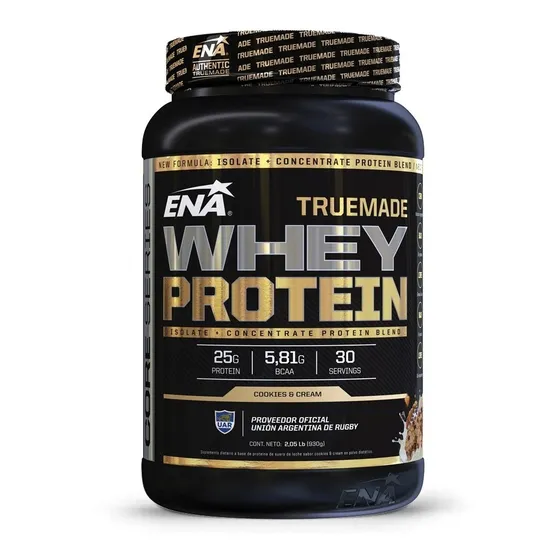 Suplemento en polvo ENA Sport True Made Whey Protein proteínas sabor cookies & cream en pote de 930g