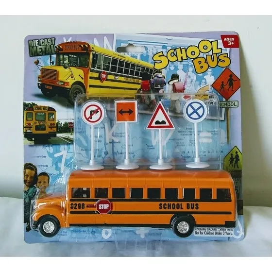 Juguete Autobus Escolar De Metal A Fricción Mide 19cm