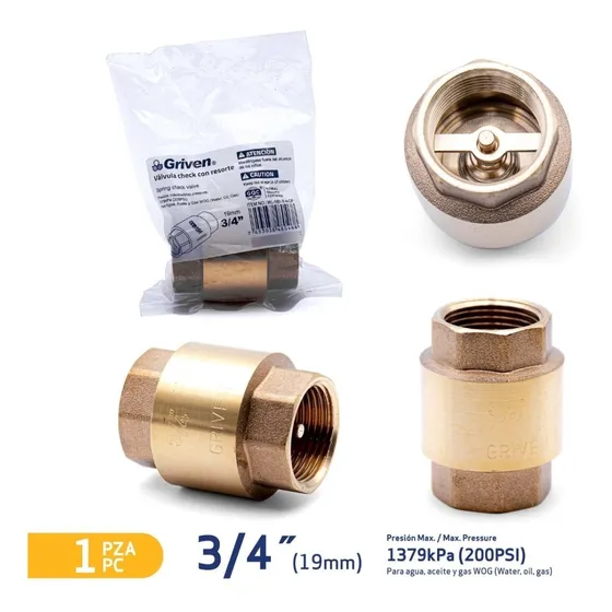 Valvula Check Bronce X 3/4  Asiento Bronce Griven