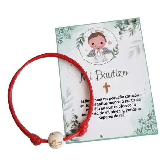 Recuerdos Encintados Bautismo Bautizo 12 Hilo Rojo + Tarjeta