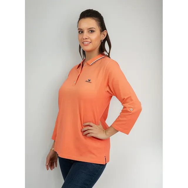 Playera Polo Ferrioni Para Dama Manga Larga Color Coral