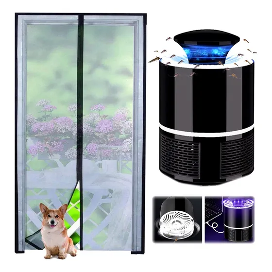 Puerta Mosquitero Magnético + Lámpara Antimosquitos Portátil