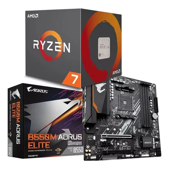 Kit Amd Ryzen 7 5700x + B550m Aorus Elite Gigabyte Cor Preto