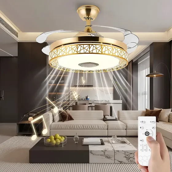 Ventilador De Teto Retratil 4 Pas Controle Remoto Com Música