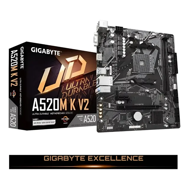 Placa Mãe Gigabyte Ultra Durable A520m Kv2 Amd Am4 Matx Ddr4 Preto