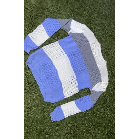 Suéter Tejido Blanco Con Azul Cielo