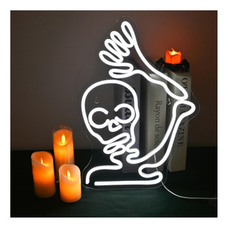 Letrero Luz Neón Calavera Esqueleto Halloween Con Control Letrero Luz Neón Calavera Esqueleto Halloween Con Control