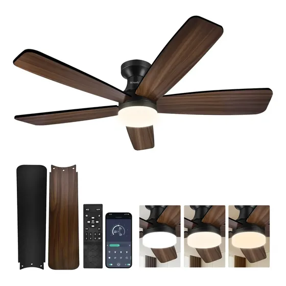 Goxawee Ventilador De Techo 42''/107CM Luz Con Control Remoto Y Aplicación Bluetooth Inteligente,5 Hojas De Ventilador De Doble Cara, Temperatura De Color 3 + Velocidad Del Viento 6, Interior/exterior