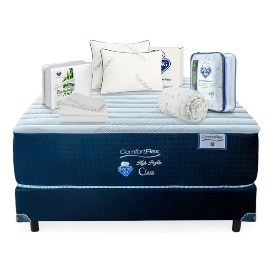 Colchón Con Box Queen Size Spring Air Class + Set De Blancos Blanco