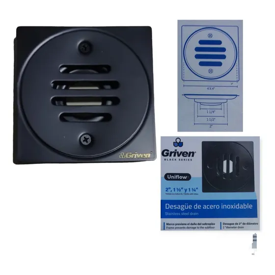 Rejilla Centro Piso 4x4 Acero Inoxidable Negro Mate Griven 