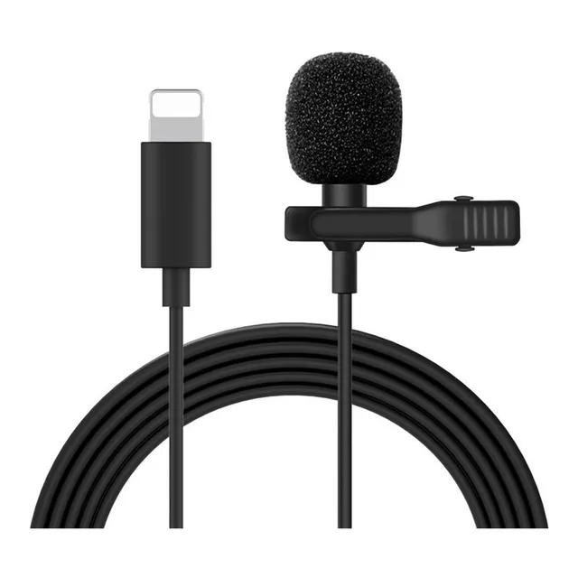 Micrófono con solapa Lightning compatible con iPhone, color: negro