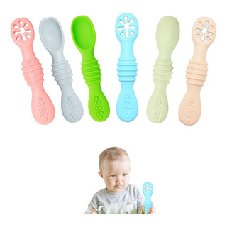 Cucharas Para Bebe De Silicona,juego De 6 Cucharas Cucharas Para Bebe De Silicona,juego De 6 Cucharas
