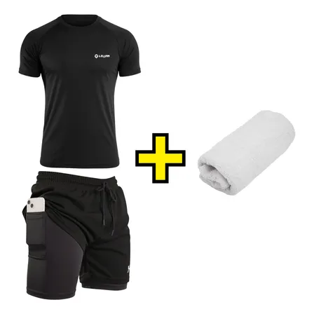 Kit Treino Masculino Short 2 Em 1 Com Camisa Térmica Fitness