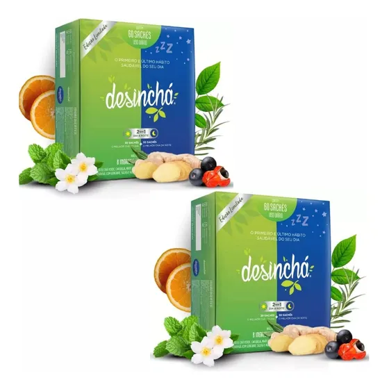 Kit 2un Chá Funcional Desincha Misto Dia E Noturno 60 Sachês