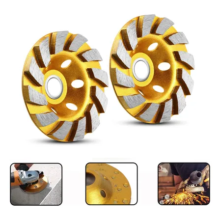 Kit 2 Disco Rebolo Desbaste Diamantado 100mm Furo 22mm Concreto Mármore Cor Dourado Amarelo