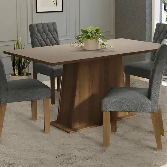 Mesa de comedor de madera con cuatro sillas diseño Ashley Madesa tonos rústico crema plata