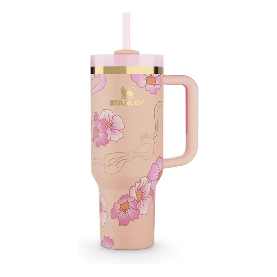 Garrafa térmica Stanley Barbie 100% Quencher Peaches Cream Color Design 40 onças