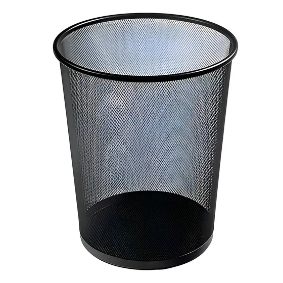 Basurero Metálico Redondo Papelera De Oficina Malla Grande Color Negro | Cuotas sin interés