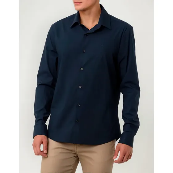 Camisa Calvin Klein Slim Essential Basic Logo Azul Marinho