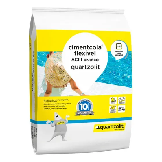 Argamassa cimentcola uso externo ac3 20kg branco quartzolit
