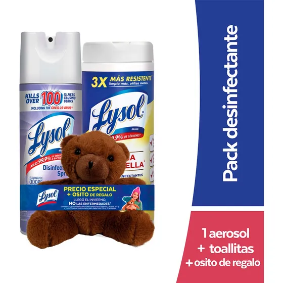 Lysol Toallitas 35pz Y Spray 354g Desinfectante + Osito, 2pk