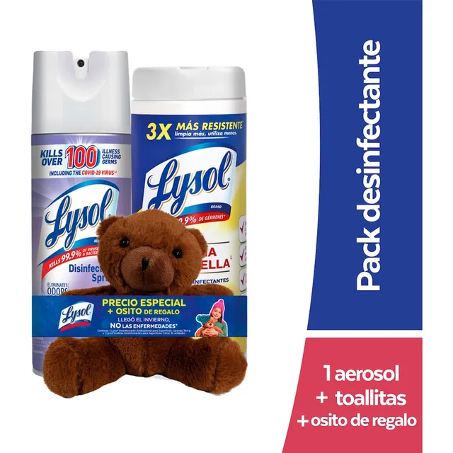 Lysol Toallitas 35pz y Spray 354g Desinfectante + Osito, 2pk