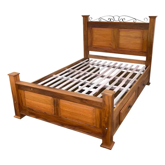 Cama King Size Madeira Demolição Com 4 Gavetas Almofadada