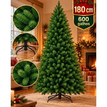 Árvore De Natal Pinheiro Luxo Artificial 180cm 600 Galhos Verde Pinheiro Base De Ferro Decorativa Realista Carinho Na Barriga