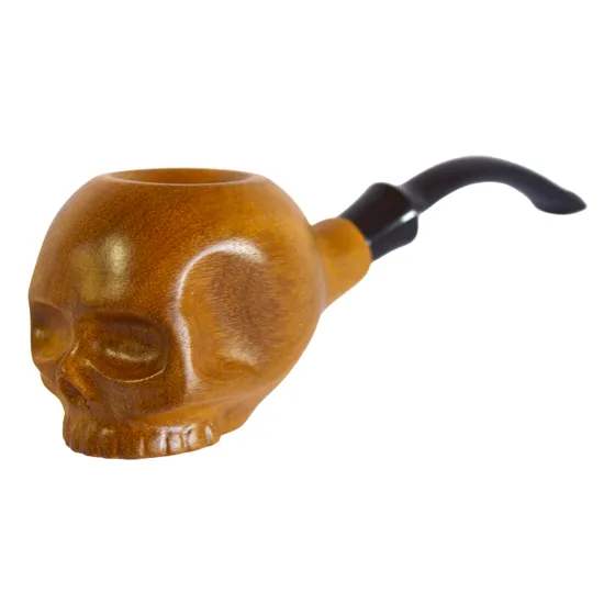 Cachimbo Skull Caveira Cranio Esculpido De Madeira Curvo