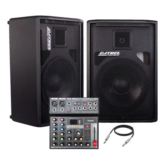 Kit Caixa De Som Ativa Passiva 12 500w Rms+ Mesa De Som 7 Ch