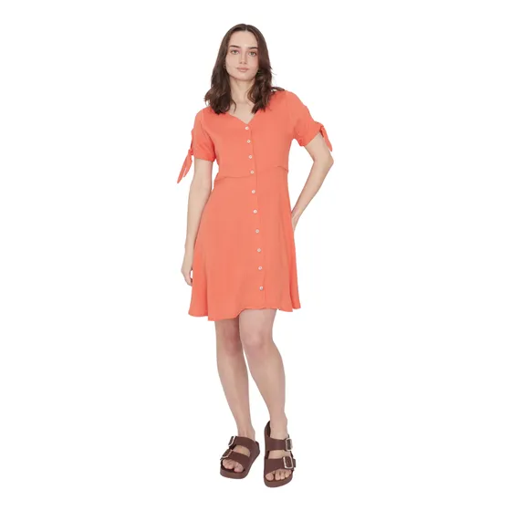 Vestido De Manga Corta De Lino Navio