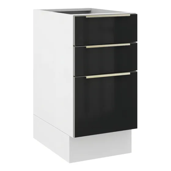 Gabinete Bajo Cocina Madesa Lux 3 Cajones 40cm Y Encimera Bn Color Blanco/Negro