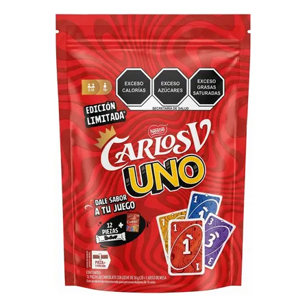 Chocolate Con Leche Carlos V Edition Uno Mattel 12pz De 18g + Juego Uno