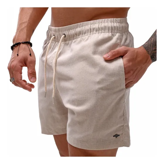 Short Masculino Mauricinho De Linho Cru Leve Slim Premium