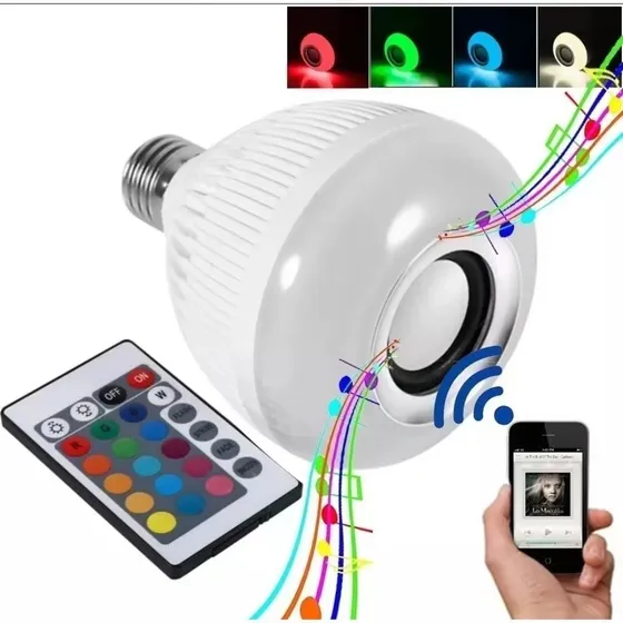 Lampada Bluetooth Luz Rgb Música Caixinha Som C/ Controle 127/220V