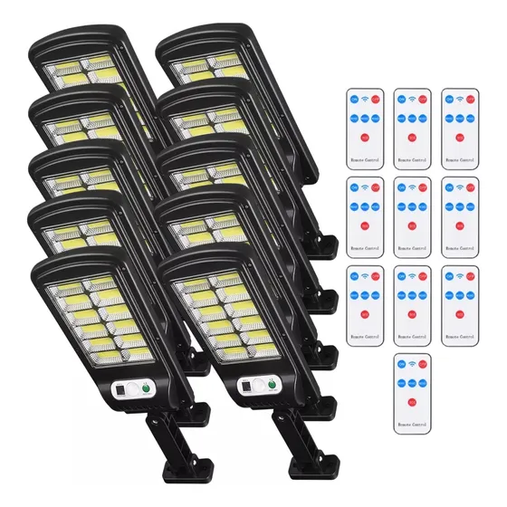 Kit 10 Refletores Solar Led Até 600w Controle Remoto Potente Luz Branco-frio Energia Solar