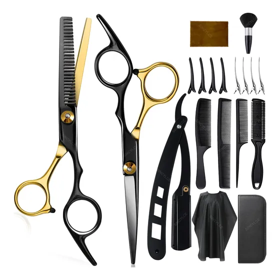 Kit De 19 Tijeras Profesionales Para Cortar Cabello Barbero