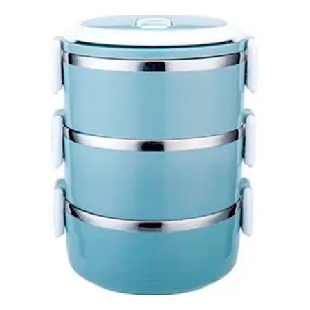 Lonchera Térmica Fiambrera 3 Niveles 2100ml: Comida Caliente Color Azul