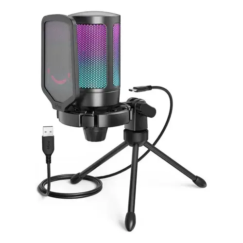 Micrófono Fifine Ampligame A6v Rgb Usb Cardioide - Black Color Negro | Cuotas sin interés