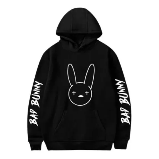 Suéter Bad Bunny De Algodón Con Capucha Y Bolsillo