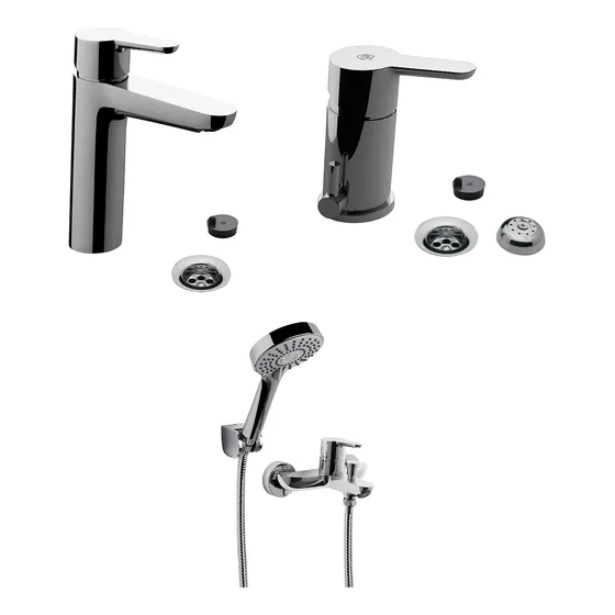 Set Fv Puelo Ducha Exterior, Lavatorio Medio Y Bidet Monocom
