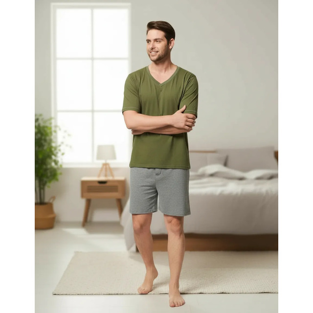 Pijama Masculino Curto Em Algodão Lupo