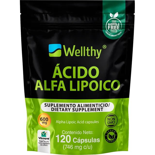 Wellthy Ácido Alfa Lipoico 600mg 120 Caps Non Gmo Sin sabor