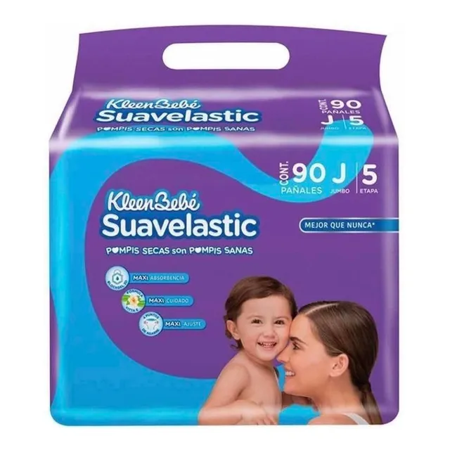 Pañales Kleen Bebé Suavelastic Jumbo 90 Pzs Etapa 5
